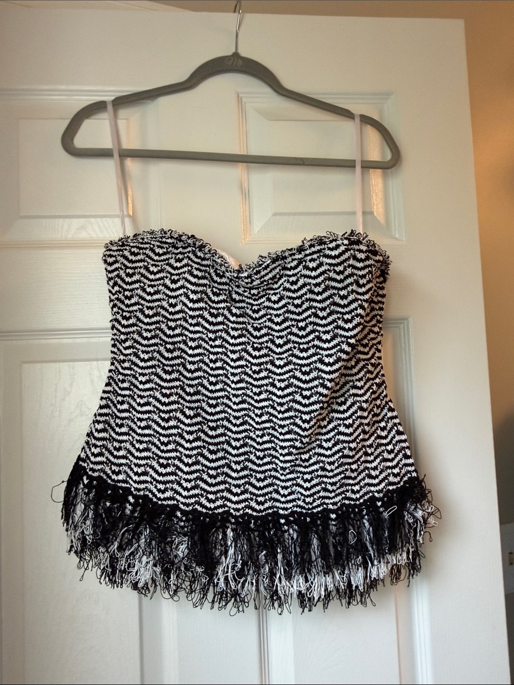 White House Black Market Black & White Fringe Strapless Camisole